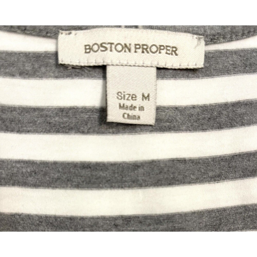 Boston Proper Dress Womens M Gray White Striped Twist Front Sleeveless Stretch - Picture 3 of 6